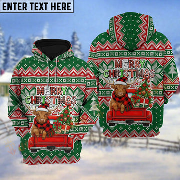 Joycorners Highland Cattle Merry Christmas Red Truck Hoodie