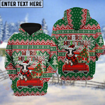 Joycorners Holstein Cow Merry Christmas Red Truck Hoodie