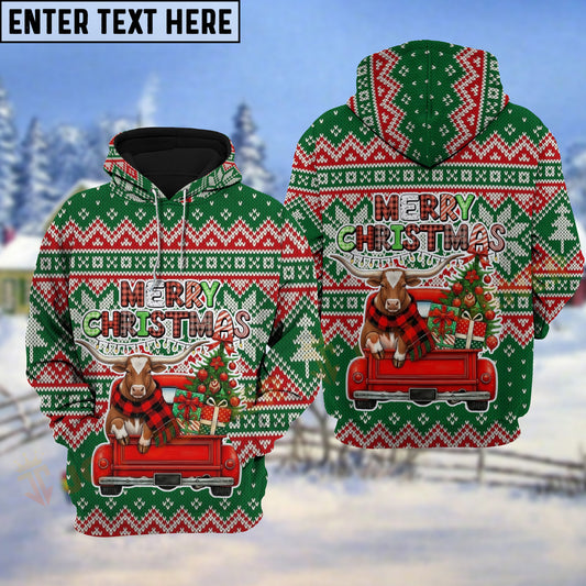 Joycorners Texas Longhorn Merry Christmas Red Truck Hoodie