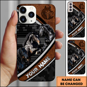 Joycorners Friesian Horse Black Pattern Leather Phone Case