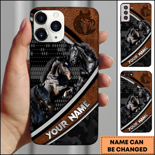 Joycorners Friesian Horse Black Pattern Leather Phone Case