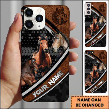 Joycorners Hackney Horse Black Pattern Leather Phone Case