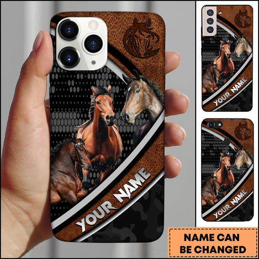 Joycorners Hackney Horse Black Pattern Leather Phone Case