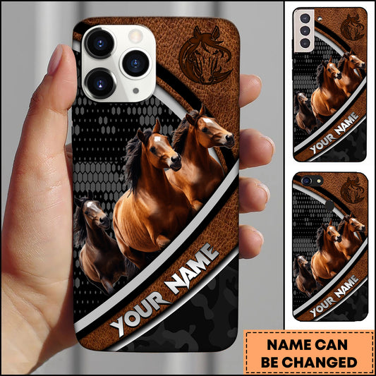 Joycorners Thoroughbred Horse Black Pattern Leather Phone Case