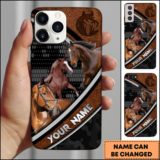Joycorners Warmblood Horse Black Pattern Leather Phone Case