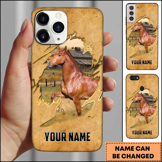 Joycorners Hackney Horse Vintage Farm Torn Paper Art Style Personalized Name 3D Phone Case