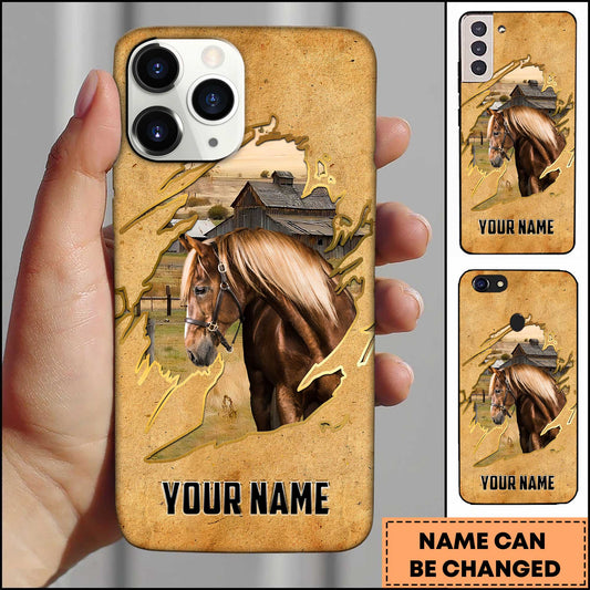 Joycorners Morgan Horse Vintage Farm Torn Paper Art Style Personalized Name 3D Phone Case
