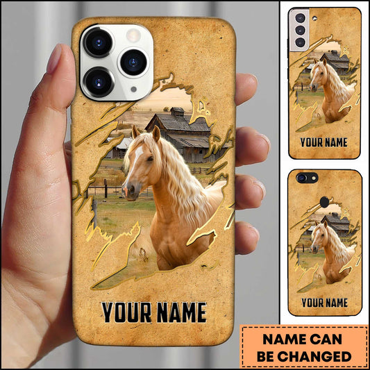 Joycorners Palomino Horse Vintage Farm Torn Paper Art Style Personalized Name 3D Phone Case