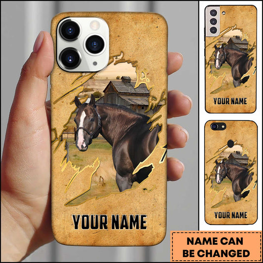 Joycorners Quarter Horse Vintage Farm Torn Paper Art Style Personalized Name 3D Phone Case