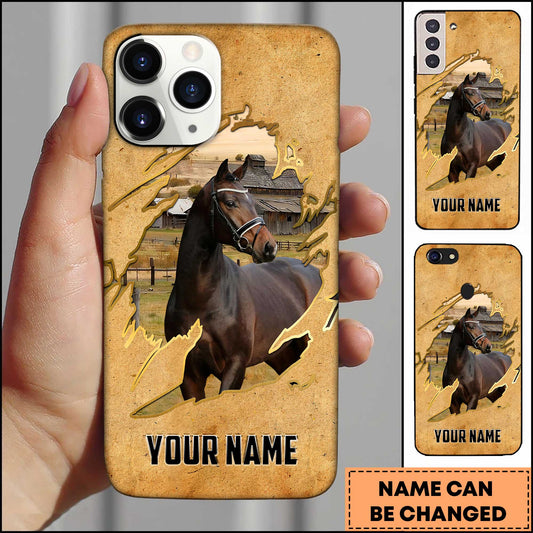 Joycorners Warmblood Horse Vintage Farm Torn Paper Art Style Personalized Name 3D Phone Case