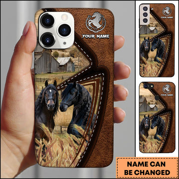 Joycorners Friesian Horse Rustic Farm Leather Stitch Phone Case