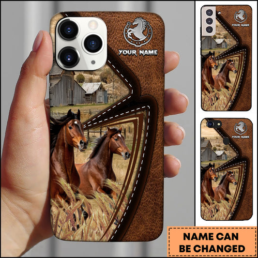 Joycorners Morgan Horse Rustic Farm Leather Stitch Phone Case