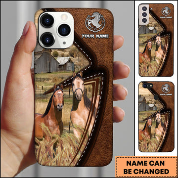 Joycorners Quarter Horse Rustic Farm Leather Stitch Phone Case