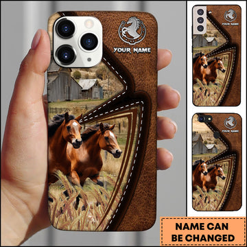 Joycorners Thoroughbred Horse Rustic Farm Leather Stitch Phone Case