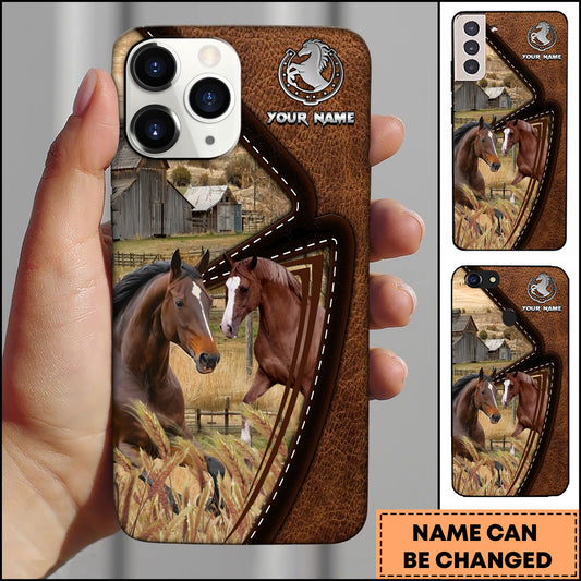 Joycorners Warmblood Horse Rustic Farm Leather Stitch Phone Case