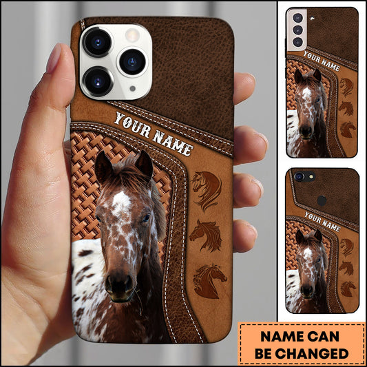 Joycorners Appaloosa Horse Brown Leather Stitched Panel Design Personalized Name 3D Phone Case