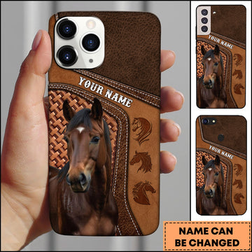 Joycorners Hackney Horse Brown Leather Stitched Panel Design Personalized Name 3D Phone Case