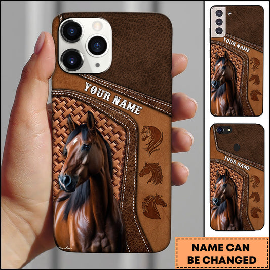Joycorners Quarter Horse Brown Leather Stitched Panel Design Personalized Name 3D Phone Case