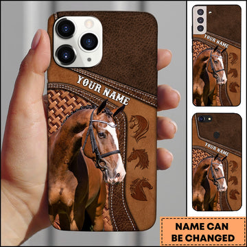 Joycorners Warmblood Horse Brown Leather Stitched Panel Design Personalized Name 3D Phone Case
