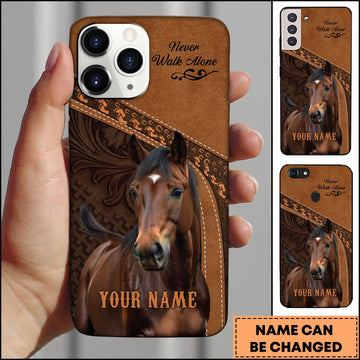 Joycorners Hackney Horse Western Leather Floral Embossed Design Personalized Name 3D Phone Case