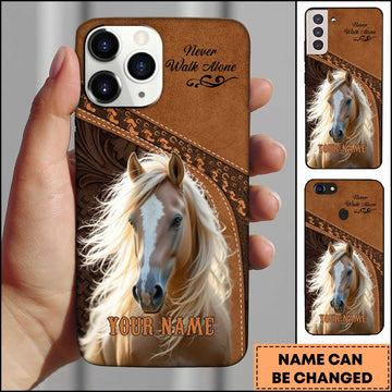 Joycorners Palomino Horse Western Leather Floral Embossed Design Personalized Name 3D Phone Case