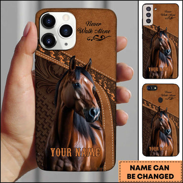 Joycorners Quarter Horse Western Leather Floral Embossed Design Personalized Name 3D Phone Case