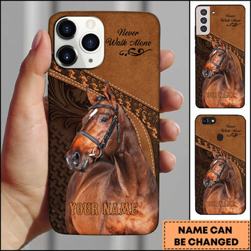 Joycorners Thoroughbred Horse Western Leather Floral Embossed Design Personalized Name 3D Phone Case