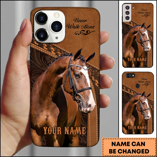 Joycorners Warmblood Horse Western Leather Floral Embossed Design Personalized Name 3D Phone Case