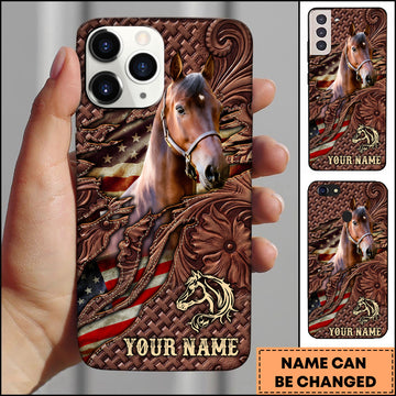 Joycorners Morgan Horse Western Tooled Leather American Flag Pattern Personalized Name 3D Phone Case
