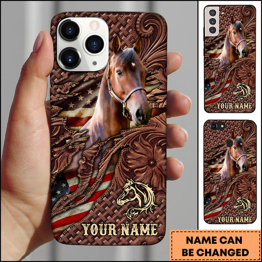 Joycorners Morgan Horse Western Tooled Leather American Flag Pattern Personalized Name 3D Phone Case