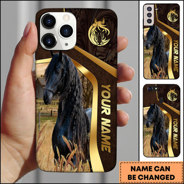 Joycorners Friesian Horse Leather Texture Gold Line Phone Case