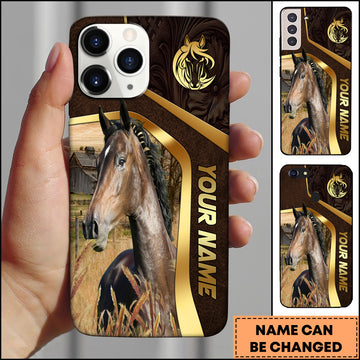 Joycorners Hackney Horse Leather Texture Gold Line Phone Case