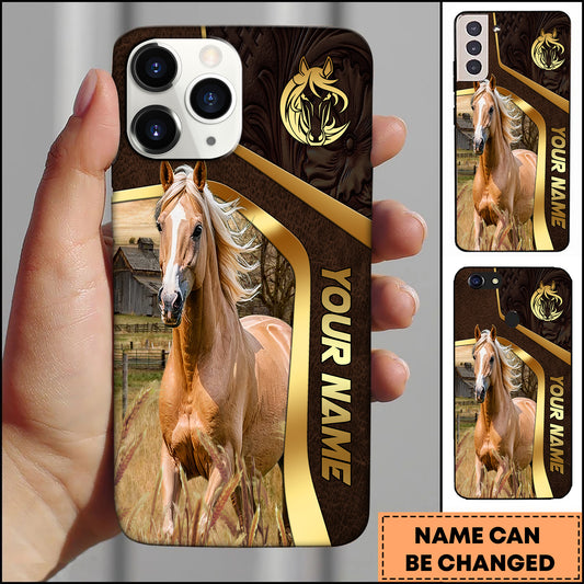 Joycorners Palomino Horse Leather Texture Gold Line Phone Case