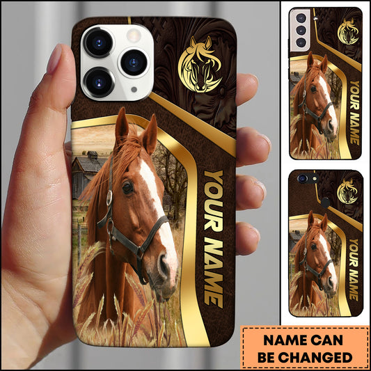 Joycorners Thoroughbred Horse Leather Texture Gold Line Phone Case