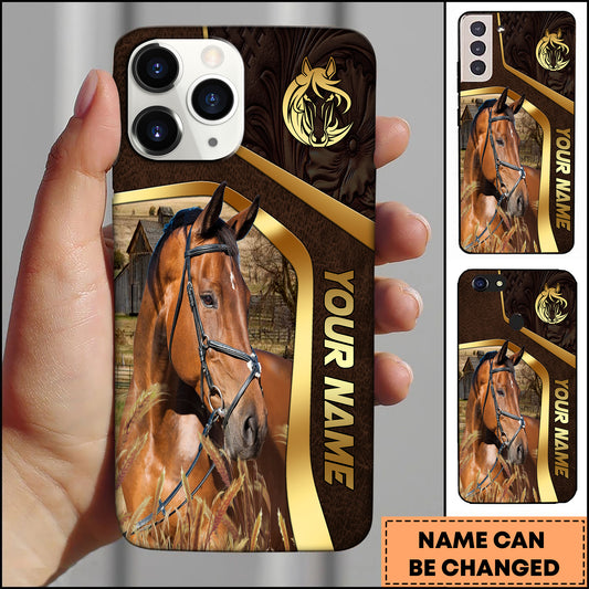 Joycorners Warmblood Horse Leather Texture Gold Line Phone Case