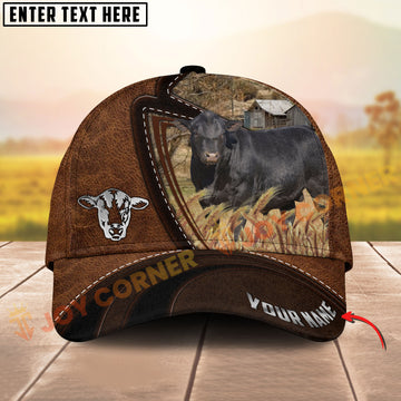 Joycorners  Black Angus Cow Leather Farm Landscape Pattern Personalized Name 3D Classic Cap