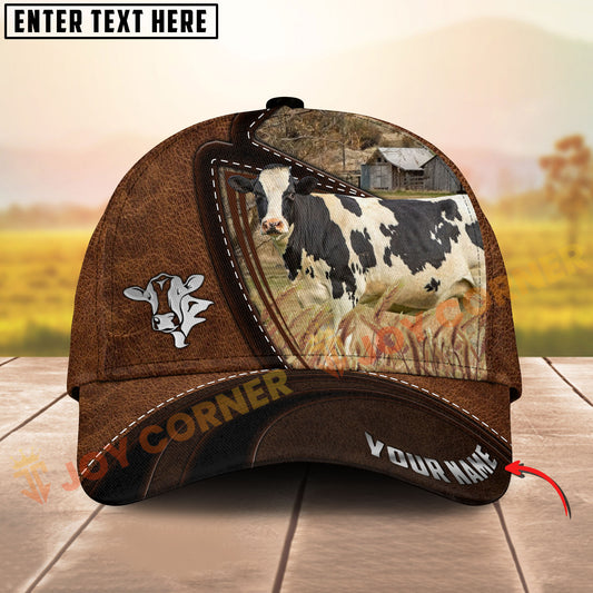 Joycorners  Holstein Cow Leather Farm Landscape Pattern Personalized Name 3D Classic Cap