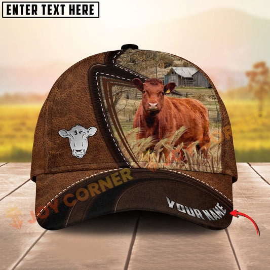 Joycorners  Red Angus Cow Leather Farm Landscape Pattern Personalized Name 3D Classic Cap