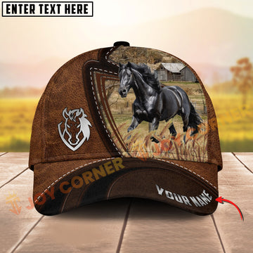 Joycorners  Friesian Horse Leather Farm Landscape Pattern Personalized Name 3D Classic Cap