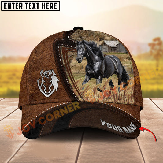 Joycorners  Friesian Horse Leather Farm Landscape Pattern Personalized Name 3D Classic Cap