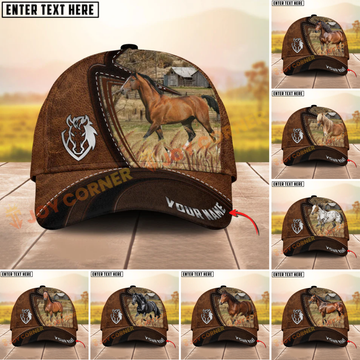 Joycorners Horse Leather Farm Landscape Pattern Personalized Name 3D Classic Cap (8 Breeds)