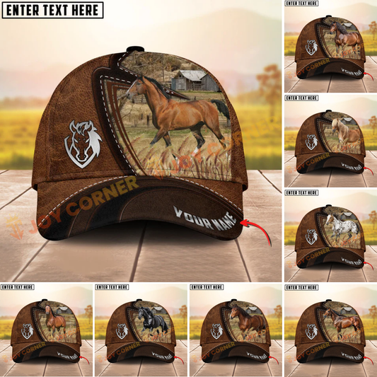 Joycorners Horse Leather Farm Landscape Pattern Personalized Name 3D Classic Cap (8 Breeds)