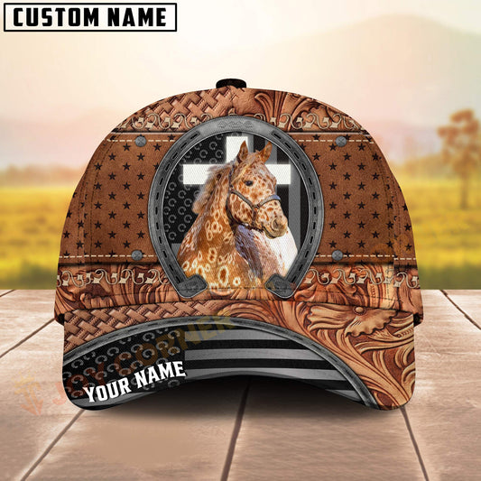 Joycorners Appaloosa Horse Tooled Leather Horseshoe Cross Pattern Personalized Name 3D Classic Cap
