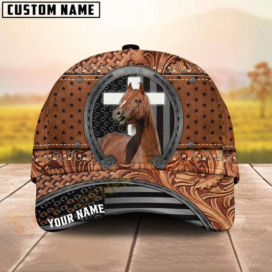 Joycorners Morgan Horse Tooled Leather Horseshoe Cross Pattern Personalized Name 3D Classic Cap