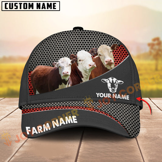Joycorners  Hereford Cow Honeycomb Mesh Pattern Personalized Name 3D Classic Cap