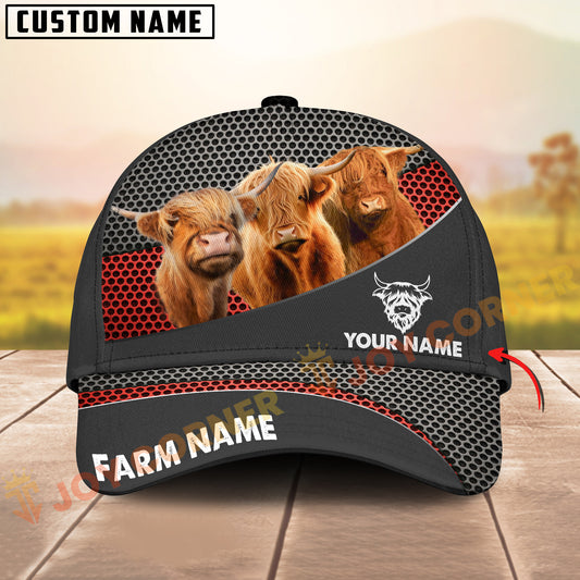 Joycorners  Highland Cattle Cow Honeycomb Mesh Pattern Personalized Name 3D Classic Cap