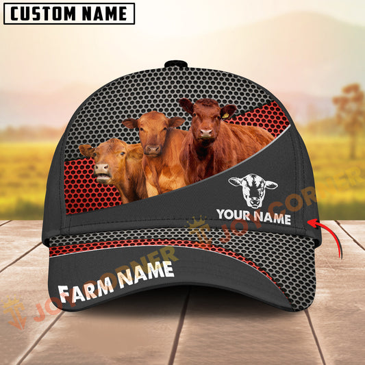 Joycorners  Red Angus Cow Honeycomb Mesh Pattern Personalized Name 3D Classic Cap