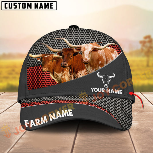 Joycorners  Texas Longhorn Cow Honeycomb Mesh Pattern Personalized Name 3D Classic Cap