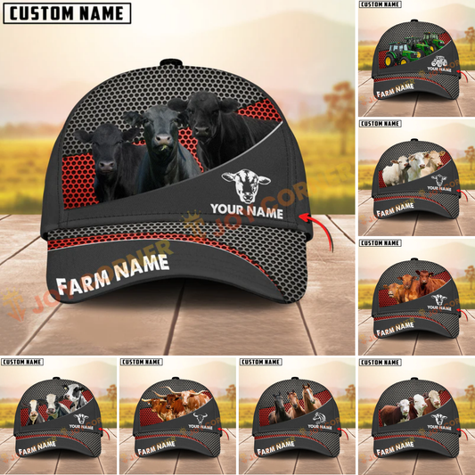 Joycorners  Farm Cattle Honeycomb Mesh Pattern Personalized Name 3D Classic Cap (8 Breeds)