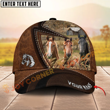 Joycorners Three Horse Leather Farm Landscape Pattern Personalized Name 3D Classic Cap